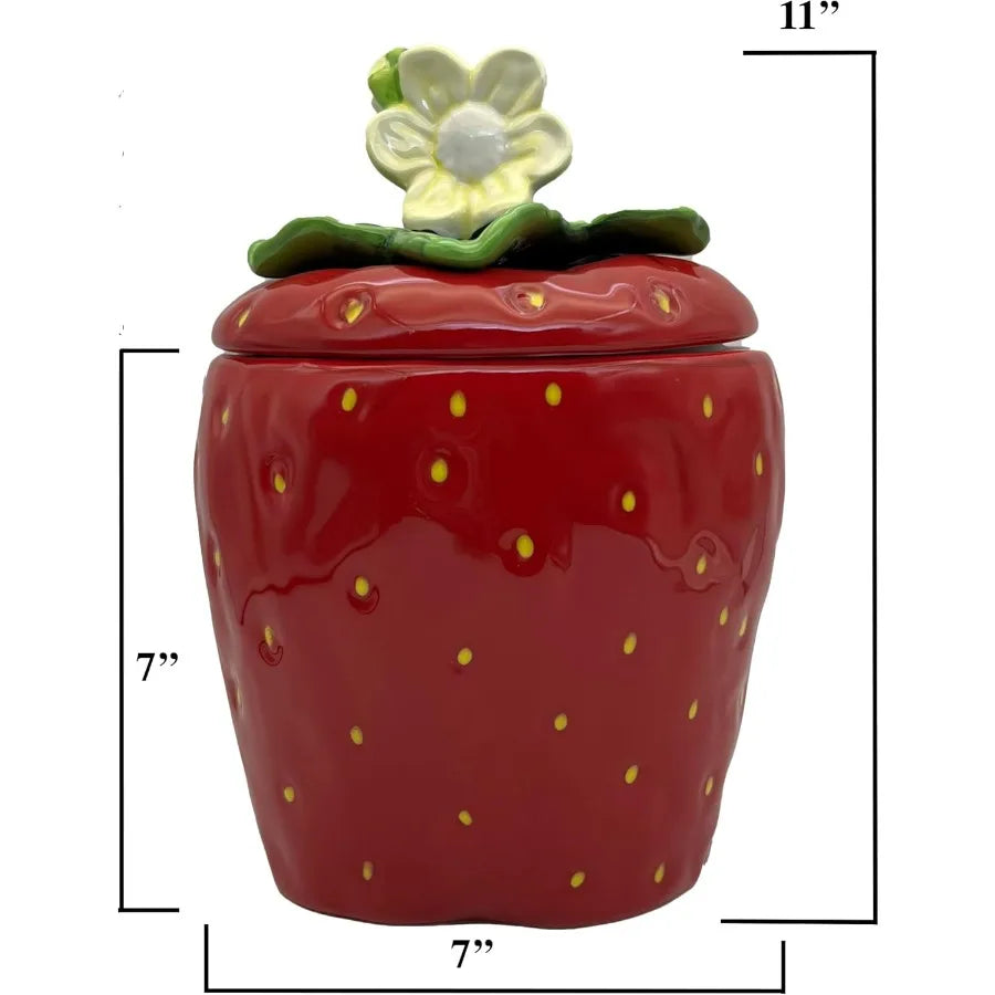 Strawberry Shaped Hand Painted Ceramic Cookie Jar