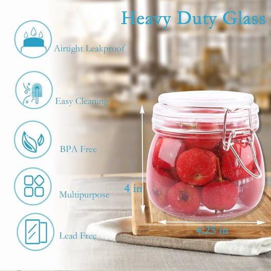 Airtight Glass Jars 6 Set Wide Mouth
