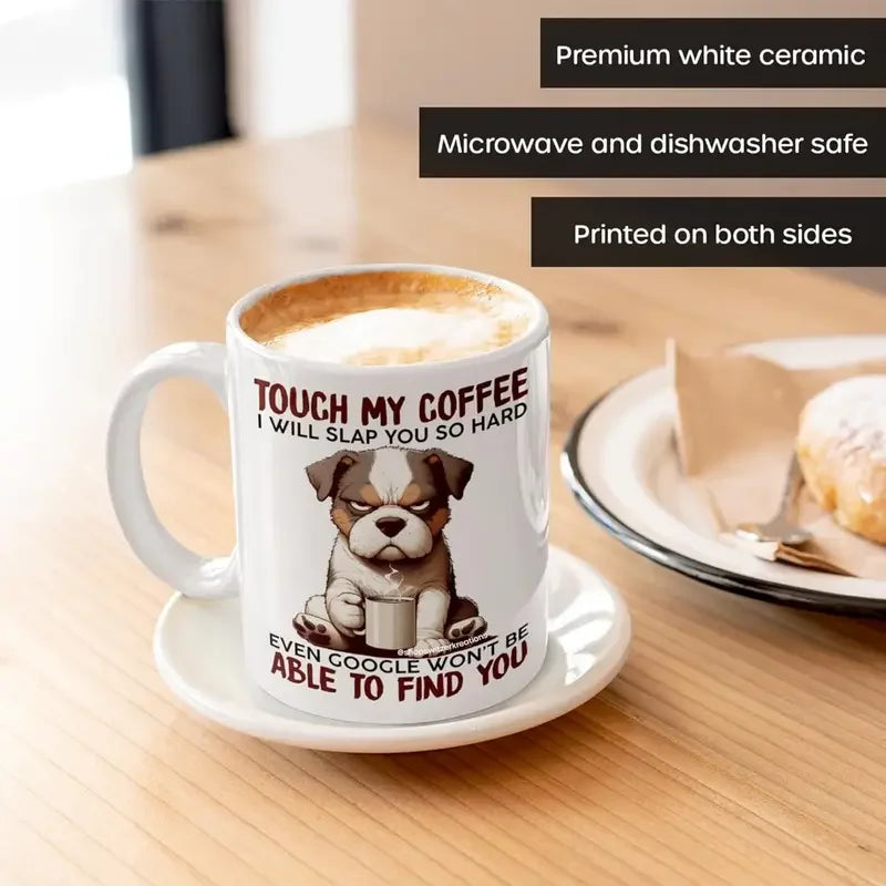 White Ceramic Coffee Mug With Dog