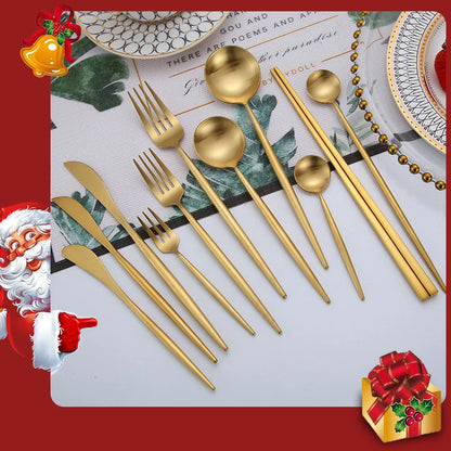 Gold Cutlery Set Fork Spoon Knife Chopsticks