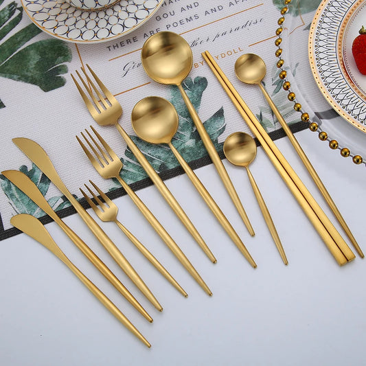 Gold Cutlery Set Fork Spoon Knife Chopsticks