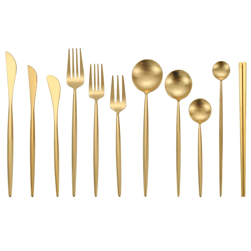 Gold Cutlery Set Fork Spoon Knife Chopsticks