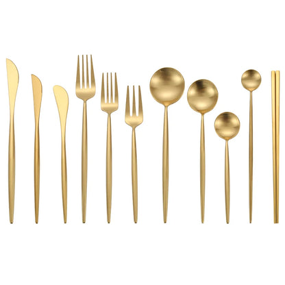 Gold Cutlery Set Fork Spoon Knife Chopsticks