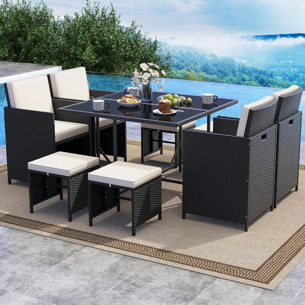 Space Saving Wicker Sectional Conversation Set