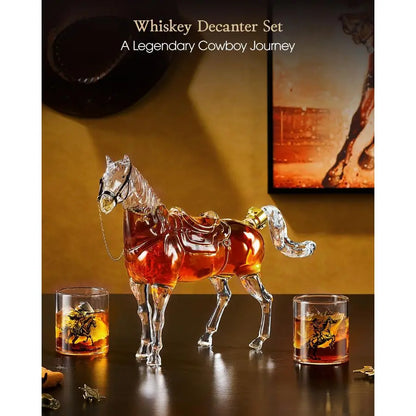 Horse Whiskey Decanter With Two Cowboy Glasses