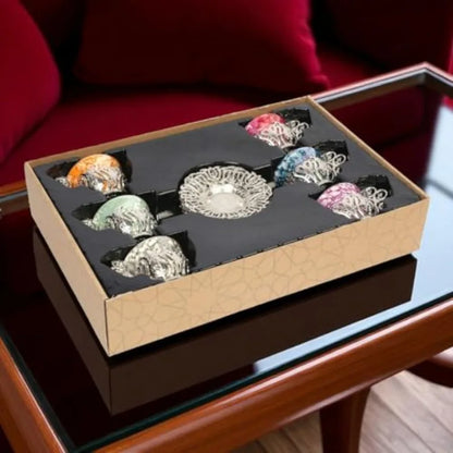 Coffee Espresso Cup Saucer Porcelain Set Silver