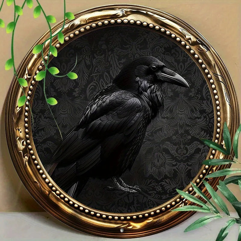 Metal Raven Art Print In Golden Frame
