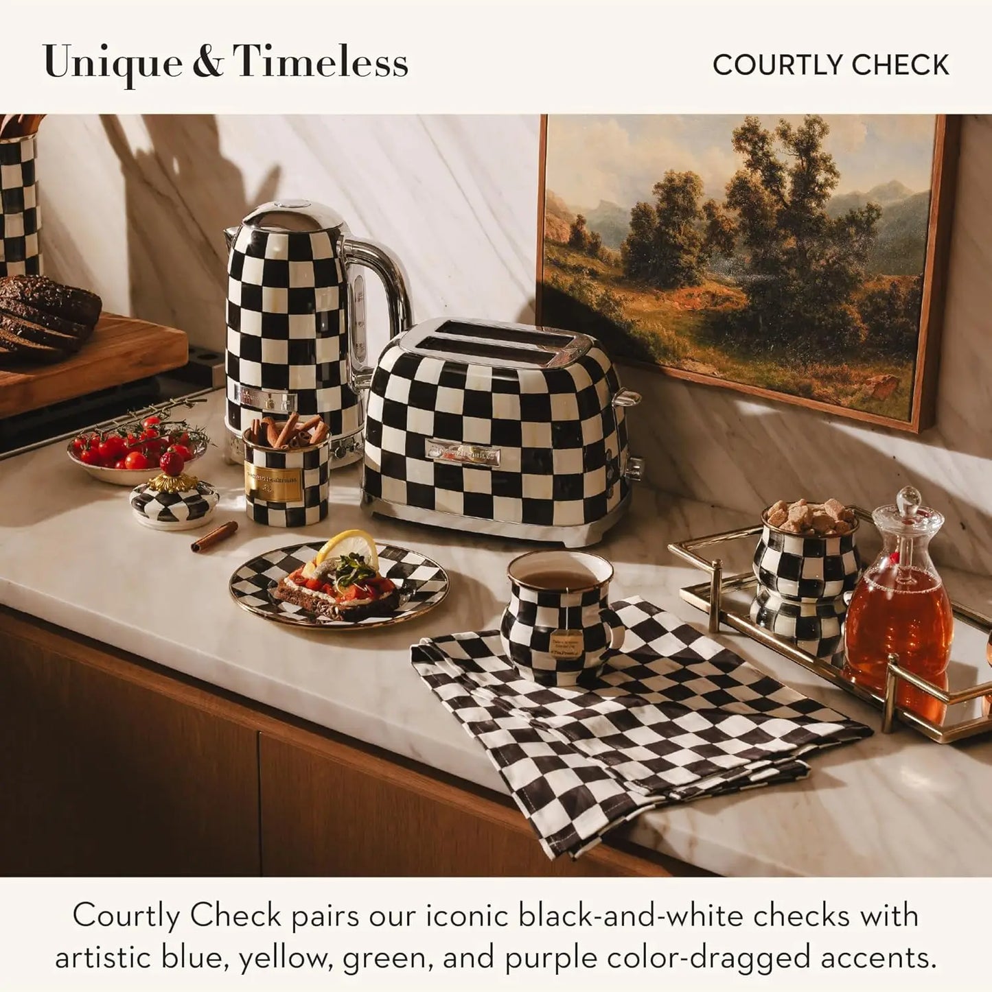 Electric Kettle Black-And-White Courtly Check