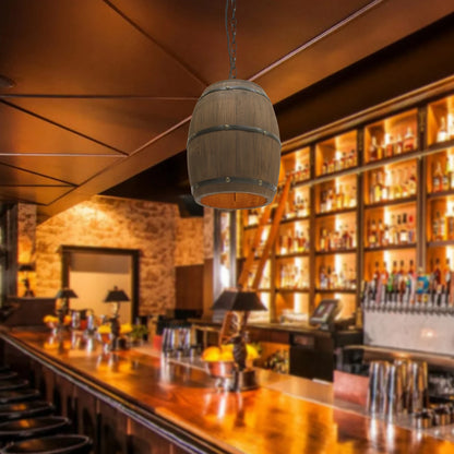 Retro Wood Wine Barrel Pendant Light