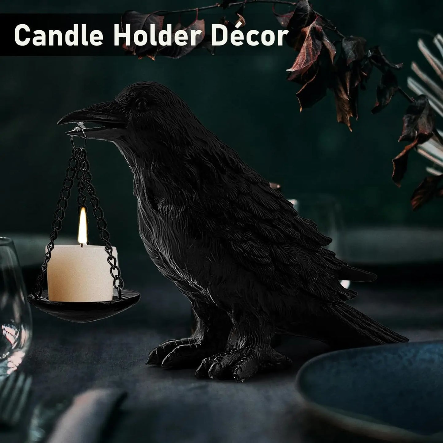 Gothic Crow Lamp With Tealight Holder