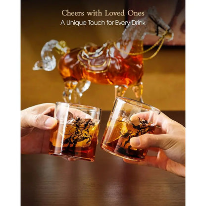 Horse Whiskey Decanter With Two Cowboy Glasses