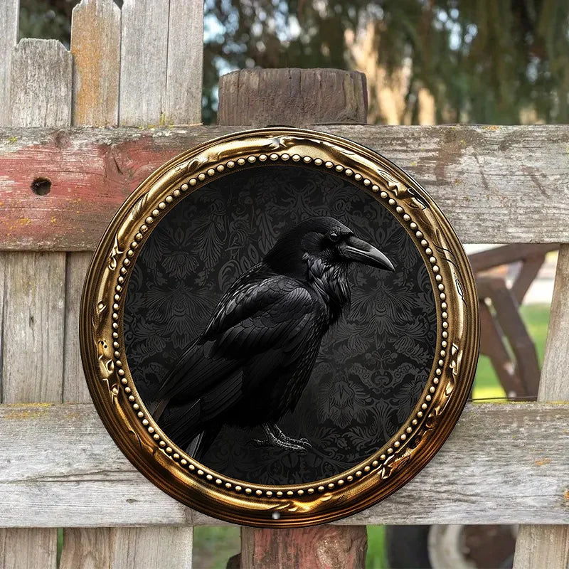 Metal Raven Art Print In Golden Frame