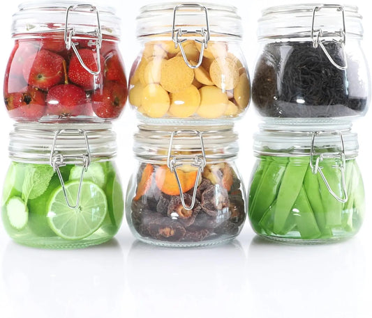 Airtight Glass Jars 6 Set Wide Mouth