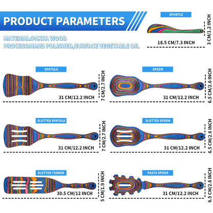 Seven Piece Blue Pakkawood Wooden Cooking Utensils