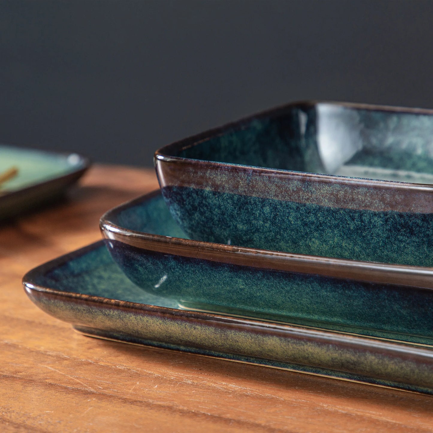 Dinner Set Green Square Kiln Glaze Tableware