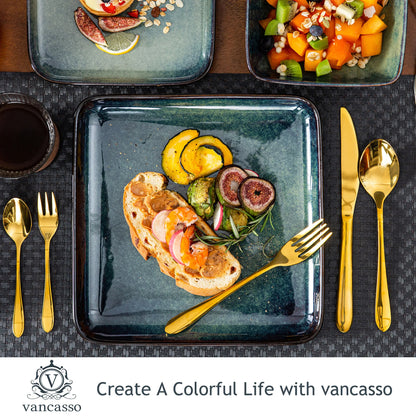 Dinner Set Green Square Kiln Glaze Tableware