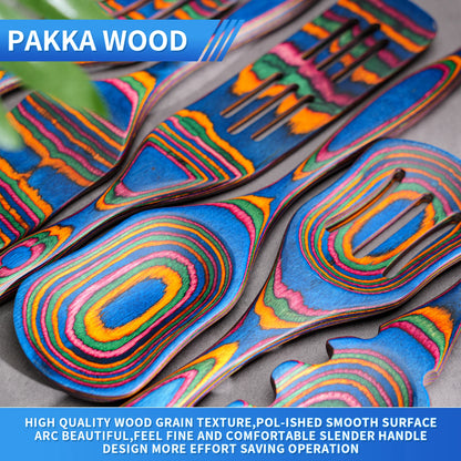 Seven Piece Blue Pakkawood Wooden Cooking Utensils