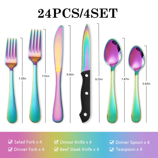 Rainbow  Silverware Set Service For Four