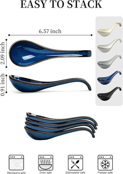 6-Piece Ceramic Deep Soup Spoons Set