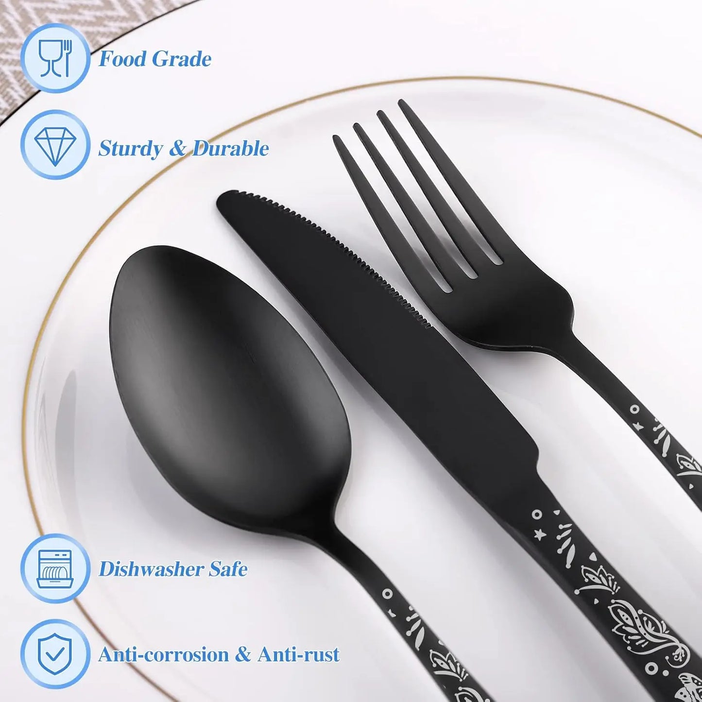 Black Skull Pattern Flatware Set For Eight