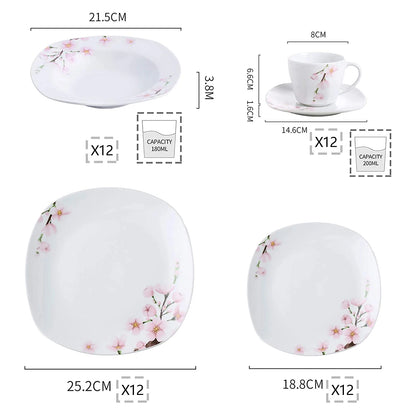 White Ceramic Pink Floral Porcelain Plate Set