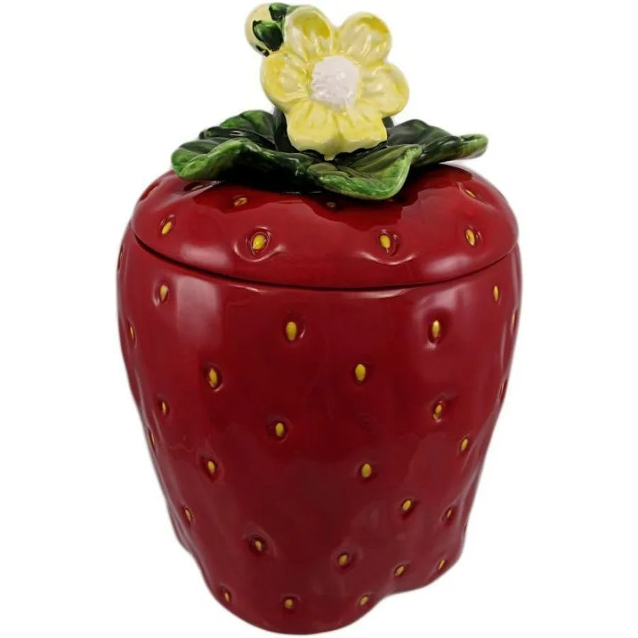 Strawberry Shaped Hand Painted Ceramic Cookie Jar