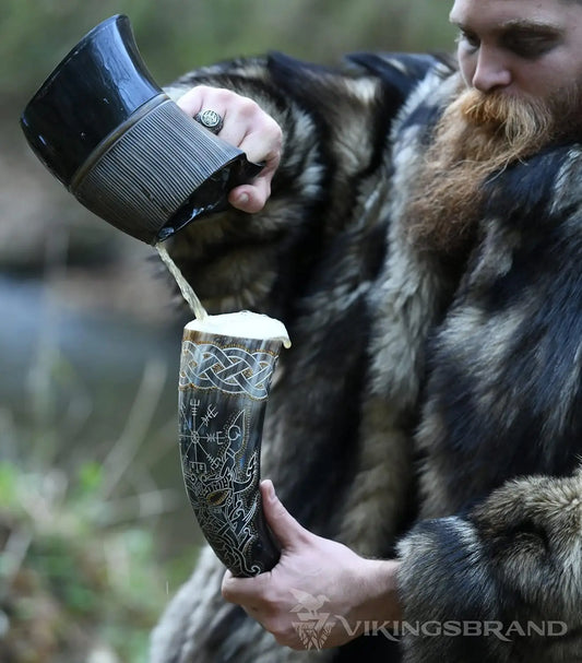 Handmade Viking Drinking Horn Set With Stand