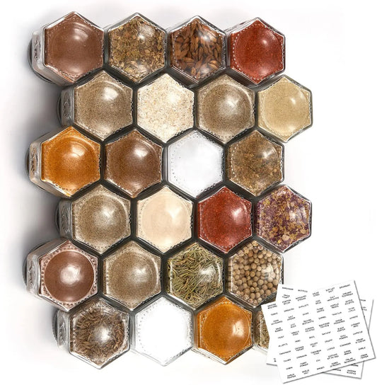 Hexagon Magnetic Glass Spice Jars