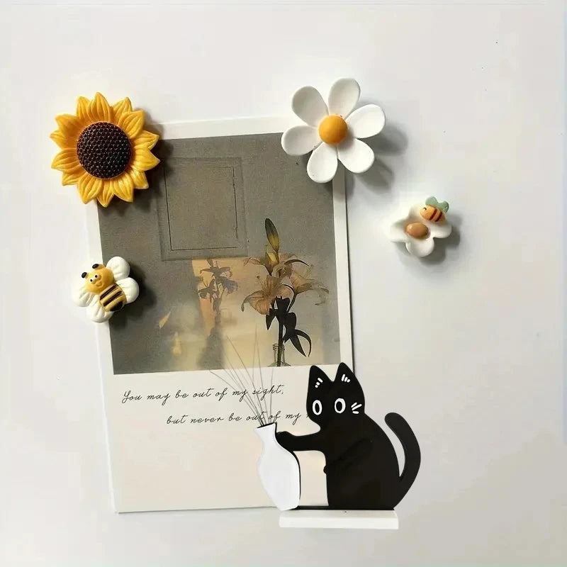 Refrigerator Magnets Black Cat Pushing Vase