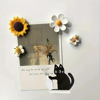 Refrigerator Magnets Black Cat Pushing Vase