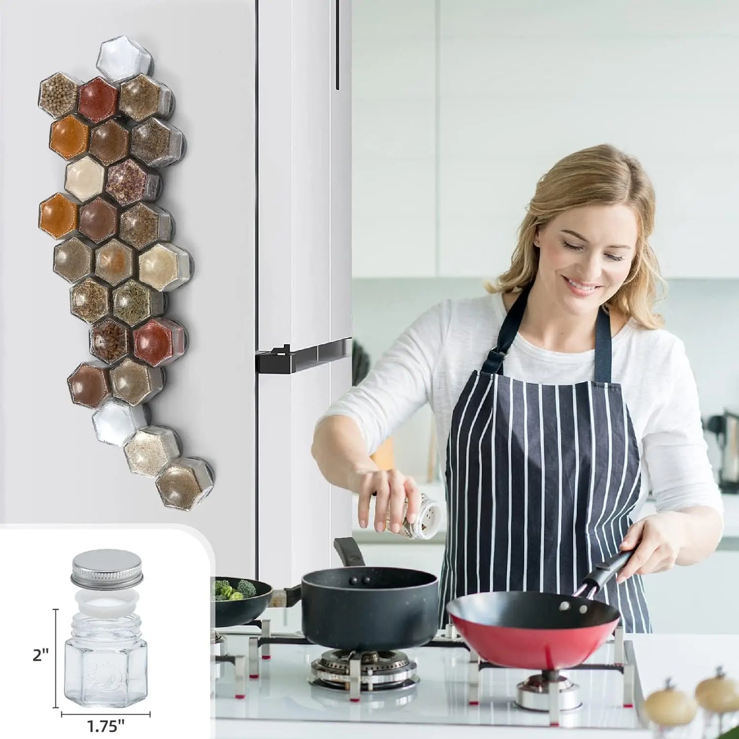 Hexagon Magnetic Glass Spice Jars