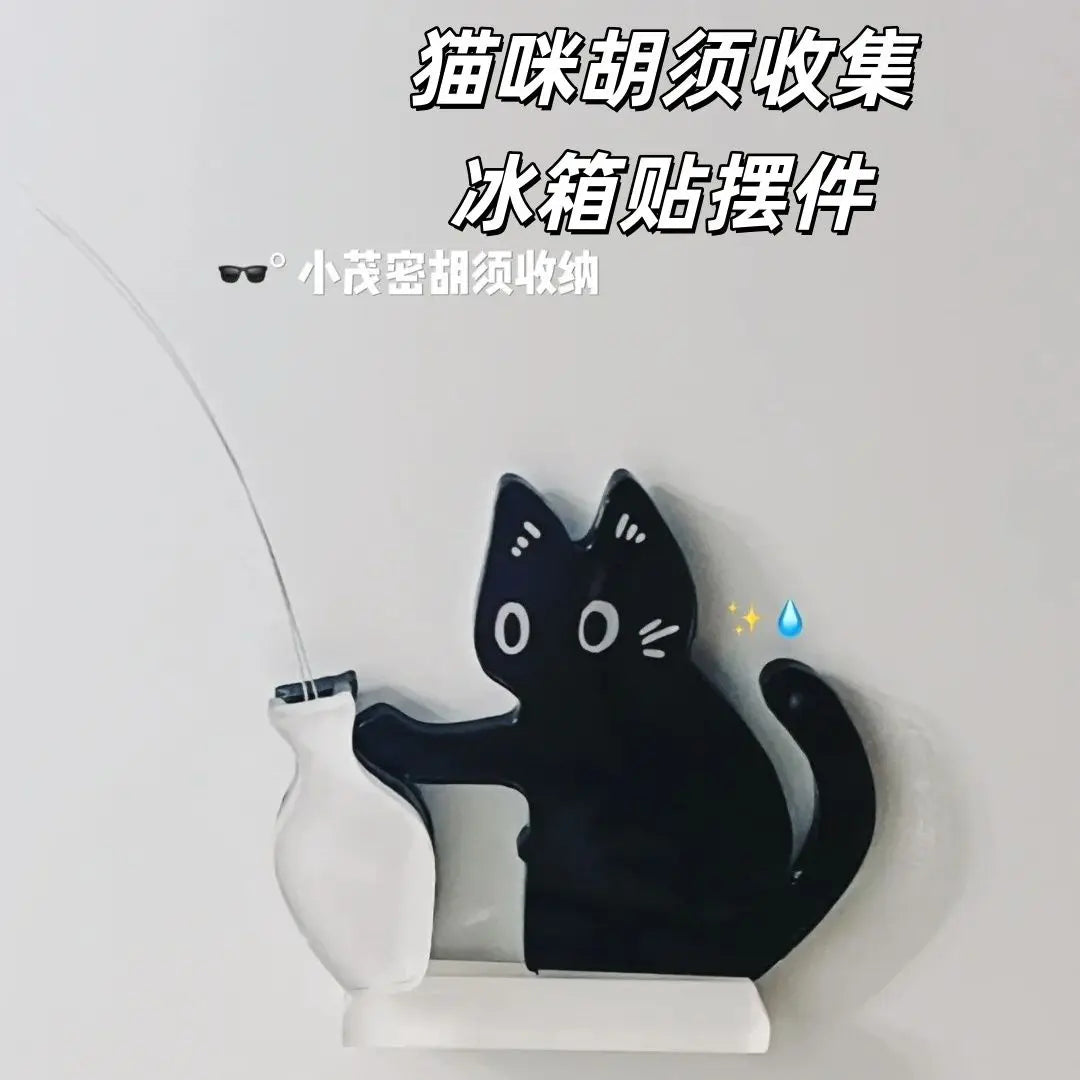 Refrigerator Magnets Black Cat Pushing Vase