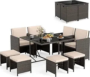 Space Saving Wicker Sectional Conversation Set
