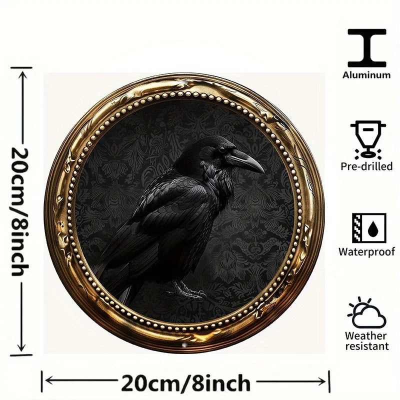 Metal Raven Art Print In Golden Frame
