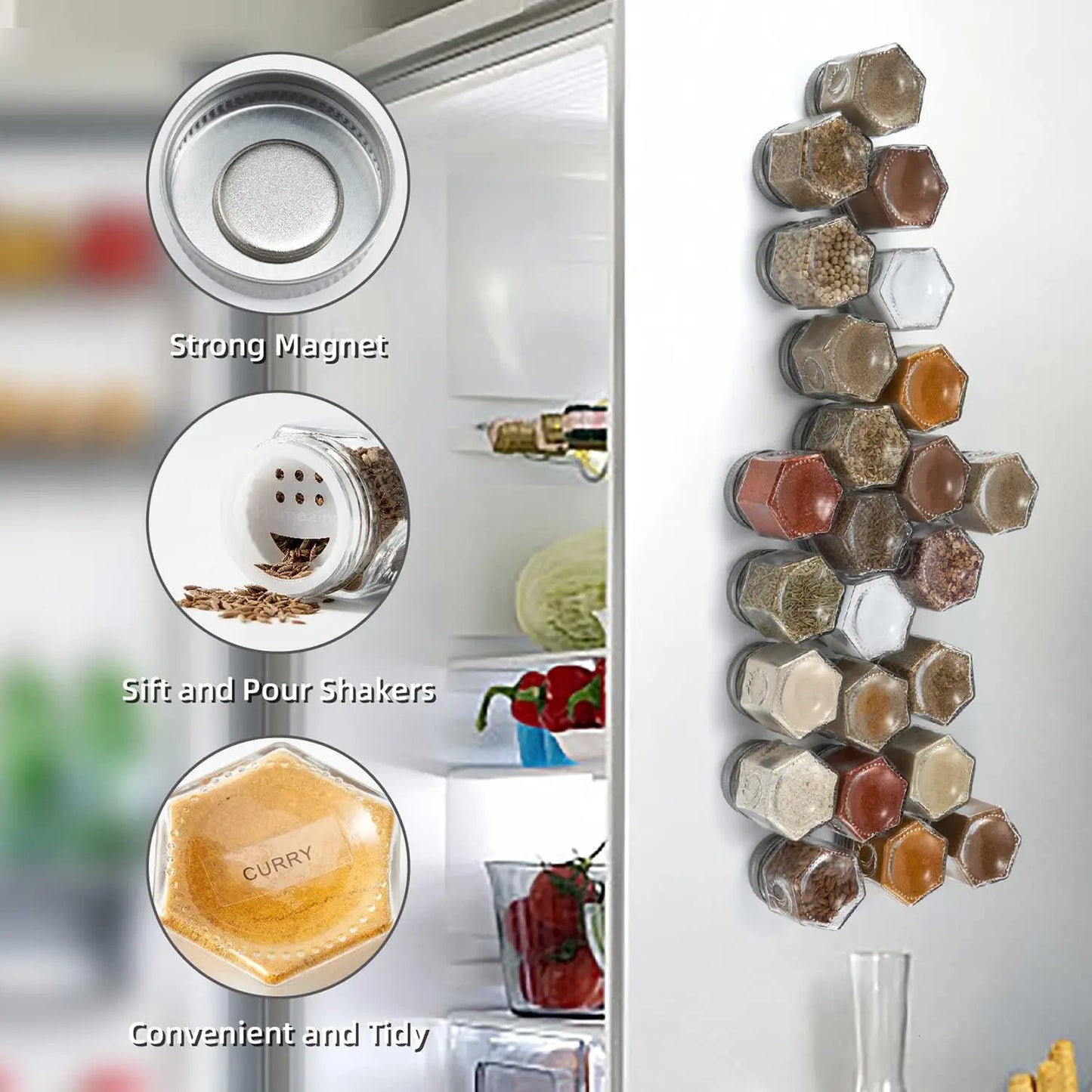 Hexagon Magnetic Glass Spice Jars